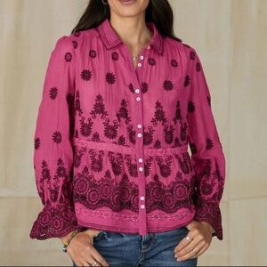 Sundance Embroidered Boho festival shirt top long sleeve purple